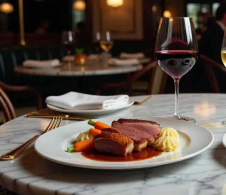Verres de vin et plats dressés illustrant les accords mets et vins