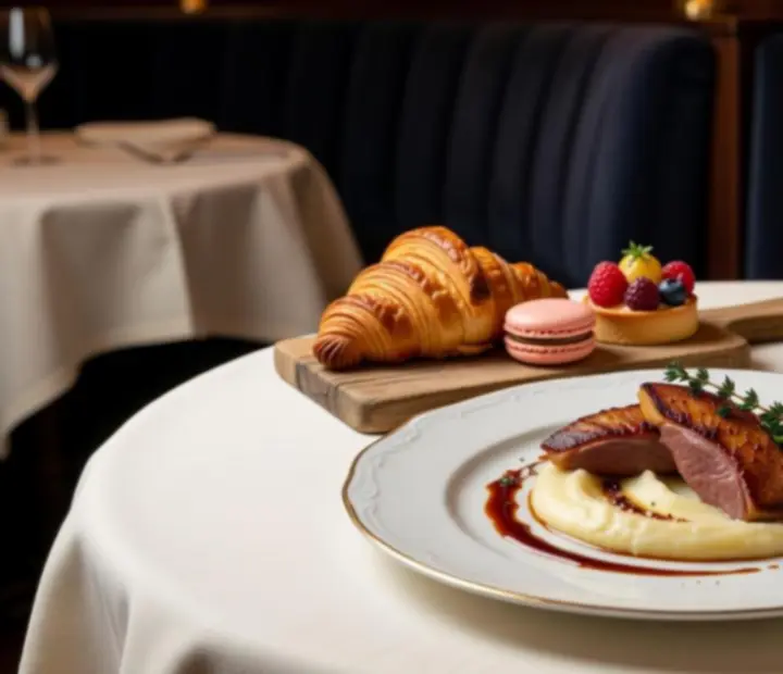 Plat signature de cuisine française contemporaine avec présentation raffinée