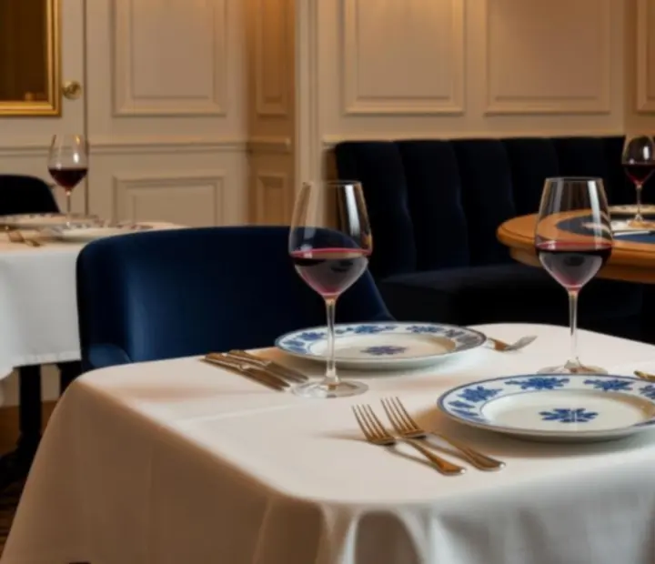 Table de blackjack élégante entourée de verres de vin et jetons dans une brasserie parisienne raffinée