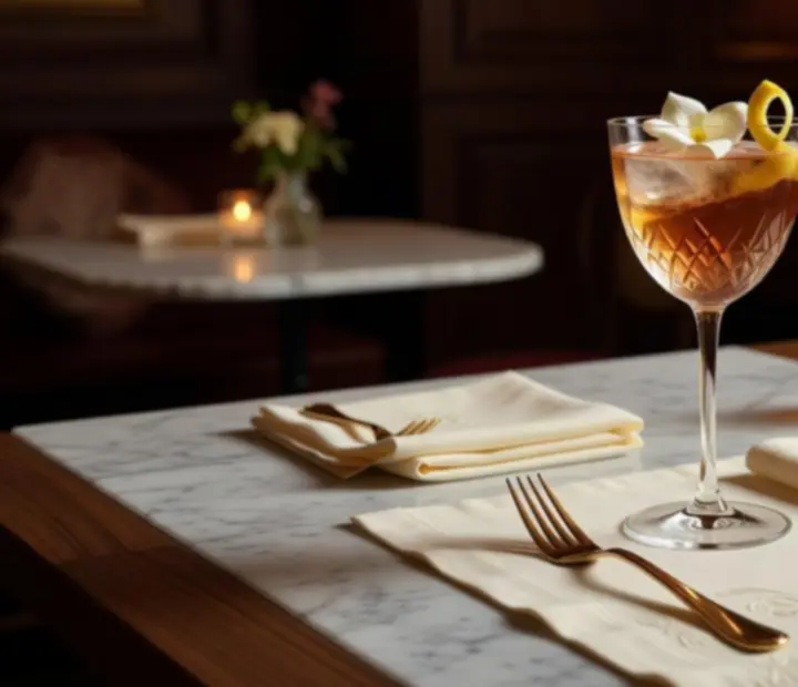 Présentation élégante de cocktails dans une brasserie parisienne de nuit