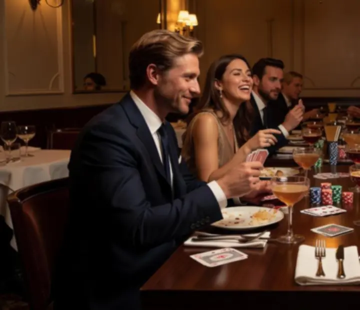 Scènes de transition entre dîner et espace casino hors ligne
