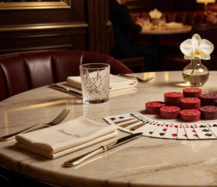 Table de blackjack en marbre élégante avec jetons design et cartes haut de gamme