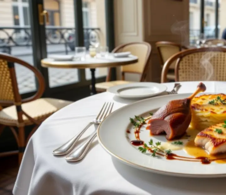 Belle assiette de cuisine française gastronomique, dressée de façon contemporaine